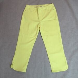 DG2 Jeans Womens Large Butter Yellow High Rise Ankle Denim Preppy Rhinestones